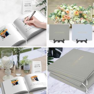 Impresión de logotipo personalizado en la cubierta, libros de invitados de lino y álbumes de fotos autoadhesivos, libro de visitas para bodas - Product Image 3