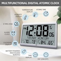 Reloj de Pared Digital Atómico LFF, No Necesita Configuración, Temperatura y Humedad Interior/Exterior, Funciona con Batería, Sensor Inalámbrico, Números de 45 Pulgadas