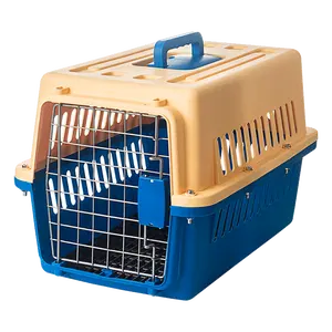 高品质小宠物载体户外狗猫狗窝，带动物图案塑料旅行箱和鸟类金属笼子