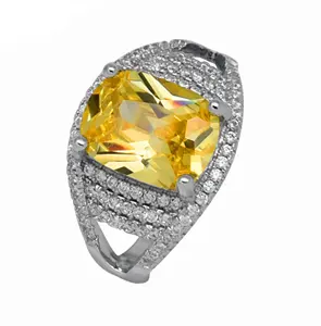 Mexican Style Luxury Big Stone Yellow Topaz Ring 925 Sterling Silver