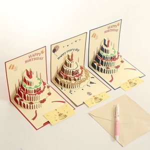 Tarjetas <span class=keywords><strong>de</strong></span> felicitación <span class=keywords><strong>de</strong></span> pastel cortadas con láser en inglés <span class=keywords><strong>de</strong></span> cumpleaños y vacaciones en estéreo 3D vintage personalizado, Cajas <span class=keywords><strong>de</strong></span> Regalo <span class=keywords><strong>de</strong></span> embalaje y bolsas <span class=keywords><strong>de</strong></span> brocado - Product Image 1