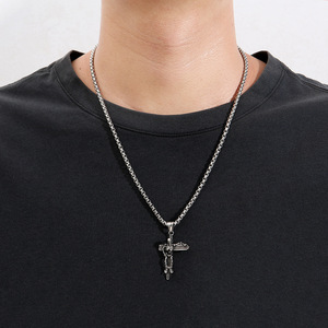yunnique Stainless Steel <b>Cross</b> Pendant Skull Design Unisex Fashion Necklace Geometric Shape JD215 - Product Image 4