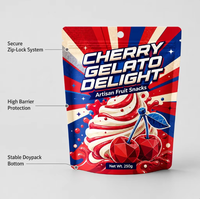 Sachet Doypack personnalisé imprimé numériquement, finition mate, 250g, pour emballage alimentaire de cerises, gelato, fruits, bonbons