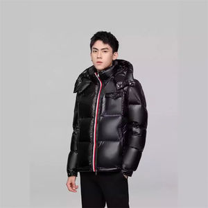 جاكيت شتوي منفوخ فاخر للرجال والنساء من علامة تجارية للأزياء الراقية، معطف دافئ بغطاء للرأس محشو بريش البط الأبيض، جاكيت لامع باللون الأسود - Product Image 6