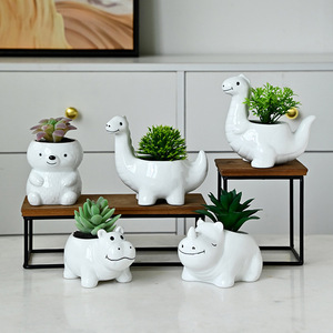 <span class=keywords><strong>Vaso</strong></span> <span class=keywords><strong>in</strong></span> Ceramica Bianca per <span class=keywords><strong>Piante</strong></span> Succulente, Design Creativo a Forma di Dinosauro, per Esportazione - Product Image 2