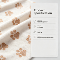 Tissu en flanelle 100 % polyester 230 GSM résistant à l'abrasion, imprimé à motif de patte de chien, pour textile de maison lourd - En stock