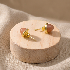 Boucles d'oreilles en forme de crayon véritable en forme de pierre de lune pêche solide. Bague en argent sterling 925 faite à la main pour unisexe - Product Image 2