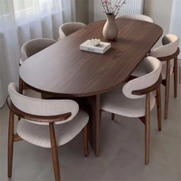 Ensemble de table à manger ovale moderne en noyer, luxe discret, 6 chaises, table sur piétement en bois massif minimaliste pour villa, hôtel, projet