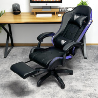 Chaise de jeu ergonomique avec éclairage LED RGB, chaise d'ordinateur de style course en cuir PU, chaise pivotante inclinable pour salle de jeux