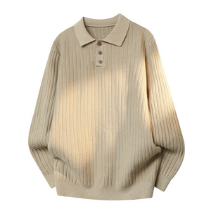 Maglione da Uomo in Stile Coreano Primavera/Estate, Casual, Tinta Unita, Maniche Lunghe con Colletto POLO e Cappuccio - Product Image 1