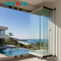 Système de fenêtre pliante en aluminium à vue panoramique, sans cadre, en verre, pour balcon, villa, patio, extérieur