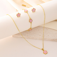 Set de 3 Piezas de Joyería de Moda con Trébol de la Suerte de Cinco Hojas en Aleación, Incluye Collar, Pulsera y Pendientes, Regalo para Mujer para las Fiestas