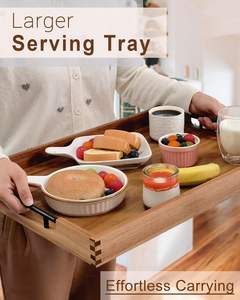 Bandeja Otomana de Madera de Acacia de 22x15.8 Pulgadas, Bandeja Rectangular Grande de Madera para Servir con Asas Metálicas para Servir Comida y <span class=keywords><strong>Desayuno</strong></span> - Product Image 4