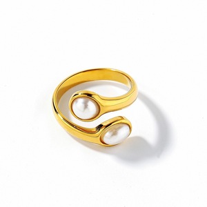 Stainless Steel <b>Titanium</b> <b>Ring</b> Imitation Pearl Geometric Design 18k Gold Plated Unisex Fashion Jewelry Gift - Product Image 5