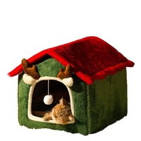 Weihnachtliches Baumwoll-Katzen- & Hundebett Winterwarm Ganzjährig Nutzbar Abnehmbar Waschbar Geschlossenes Gefüttertes Verdicktes Haustierbett