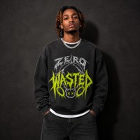 Sweat-shirt oversize délavé à col rond unisexe ZERO WASTED avec imprimé crâne, en coton épais, style Y2K streetwear, sudadera personnalisée
