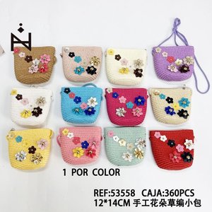 Borsa in paglia intrecciata a mano con fiori, 12x14 cm, mini borsa a tracolla da donna - Product Image 3