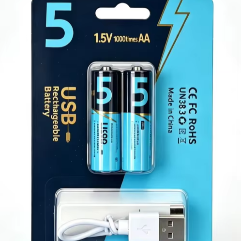 1.5V NO.5 NO.7 AA/AAA USB Rechargeable Lithium Battery 2200mWh 1000 Times Cycle Life USB Charging Lithium Ion Battery
