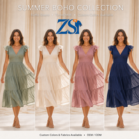 Robe midi d'été Zesheng pour femme, manches à volants, col en V, robe décontractée bohème, robe de plage fluide à plusieurs niveaux, robe de fête