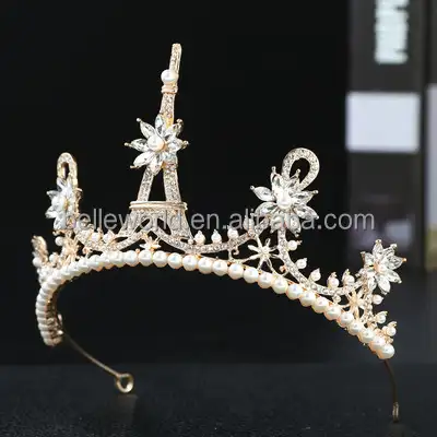 Corona con diamantes de imitación de la Torre eiffel de Bella WORLD, tiaras y diamantes de imitación de princesa de lujo, accesorios de boda, cristales