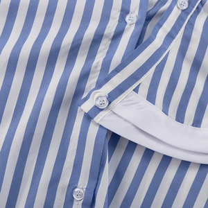 Patchwork con cintura abbottonata alla moda 2025 abiti corti Casual a <span class=keywords><strong>maniche</strong></span> <span class=keywords><strong>lunghe</strong></span> con volant camicia estiva a righe da <span class=keywords><strong>donna</strong></span> - Product Image 5