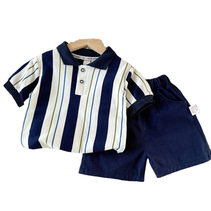 20 Design Senza MOQ <span class=keywords><strong>Abbigliamento</strong></span> per Bambini Assortito Nuova Moda Completo Due Pezzi per Neonati Manica Corta con Ricamo Lettere e Righe - Product Image 1
