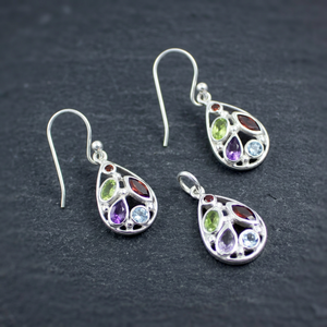 Ensemble de boucles d'oreilles pendantes de luxe en argent sterling 925 faites à la main pour femmes et filles, avec pierres précieuses naturelles multiples, cadeau de mariage ou de fiançailles, bijoux - Product Image 3