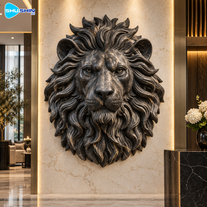 Sculpture murale de tête de <span class=keywords><strong>lion</strong></span> en marbre de luxe, sculptée à la main, décoration en pierre, sur mesure pour l'intérieur de villa, hall d'hôtel, galerie, entrée de hall - Product Image 4