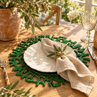 Assiette de présentation en plastique de 13 pouces, finition poudrée, élégante, vert émeraude, style baroque, bord ajouré, finition brillante texturée, pour événements