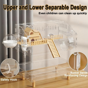 Gabbia per criceto in acrilico moderno di lusso con visione trasparente completa per topi domestici casa chiusura a bottone in legno massiccio - Product Image 3