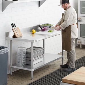 Banc de travail mobile robuste en acier inoxydable à 2 niveaux avec roulettes |   Équipement de cuisine commerciale pour restaurant, hôtel, cuisine domestique - Product Image 2