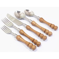 Ensemble de couverts de luxe modernes en acier inoxydable argenté avec manche en bois |   Couverts écologiques pour mariages, enfants et repas |