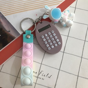 Oval Keychain Calculator With Pop It Bunny Charm Battery Powered 8 Digits ABS Material For Kids And Adults - Product Image 3