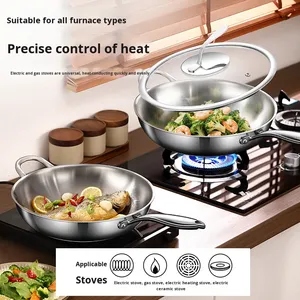 <span class=keywords><strong>Wok</strong></span> de Acero Inoxidable 304 HENGCW, Sartén Antiadherente de Baja Emisión de Humos, Utensilios de Cocina de Acero de Tres Capas con Fondo Plano Templado - Product Image 2