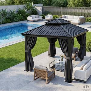 Gazebo de Aluminio de Lujo para Exteriores, Techo Rígido Impermeable, Pabellón de Jardín, Pérgola Permanente <span class=keywords><strong>con</strong></span> <span class=keywords><strong>Cortinas</strong></span> y Mosquitera - Product Image 4