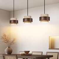 Lustre minimaliste en pierre de travertin, béton et bois Wabi-sabi, 3 lumières, pour salle à manger, îlot de cuisine, chambre à coucher