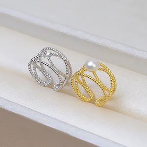 Anillo Ajustable de Plata S925 para Mujer, Estilo Coreano, con 6-8 Perlas Huecas, Accesorios para DIY, Anillos de Moda - Product Image 1