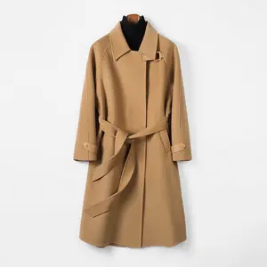 Haute qualité solide longue laine de cachemire Long pardessus femme hiver Coatst laine Long manteau pardessus