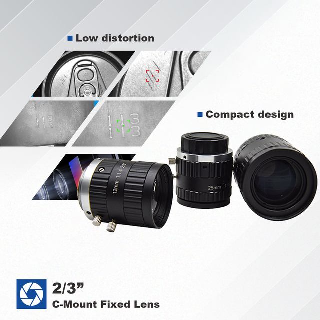 12mm 2/3" F1.6 8MP C-mount Fixed Focal Length Optical Lenses for Machine Vision Industrial Camera