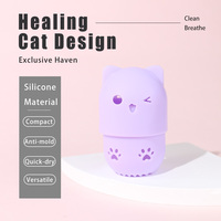 Support en silicone pour éponge de maquillage motif chat mignon avec ventilation respirante, étui de rangement pour éponge de maquillage avec couvercle pour voyage et salle de bain