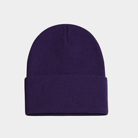 Bonnet d'hiver pour homme et femme, en acrylique épais, tricoté côtelé, avec revers élastique