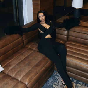 Mono de una Pieza con Escote Profundo en V Cruzado y Aberturas, Sexy, Ajustado, con Parches, Manga Larga, Ropa de Calle, Elástico y Ajustado - Product Image 3