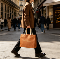 Sacs cadeaux en papier kraft brun avec poignées en ruban, sacs fourre-tout estampés à chaud pour vêtements, bijoux, montres, boutique