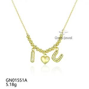 Grace Jewelry Romantic Couple Gold Plated Heart Shape Jewelry Alphabet I Love You Necklace For Women