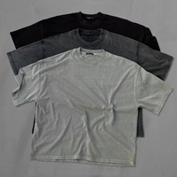 Camiseta Lisa de Cuello Redondo para Hombre, Estilo Vintage, Lavado Ácido, de Alta Calidad, para Venta al Por Mayor