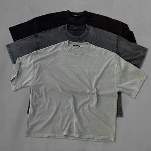 Camiseta Lisa de Cuello Redondo para Hombre, Estilo Vintage, Lavado Ácido, de Alta Calidad, para Venta al Por Mayor - Product Image 2