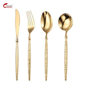 High-End Hammer Pattern Ballet Cutlery 304 Stainless Steel <b>Forks</b> and Spoons Flatware Sets for the Table - Product Image 3