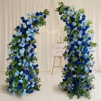 Realistische Künstliche Seiden-Hochzeitsblumen Bogen Blaue Gangdekoration Hintergrund-Dekor