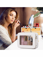 Sac de maquillage transparent en cuir PU imperméable avec fermeture éclair, grand sac de voyage pour articles de toilette pour femmes, trousse de toilette personnalisée