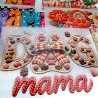 Transferts DTF MAMA floraux brodés en fil synthétique, motif floral, autocollant DTF MAMA maman en faux crochet, à repasser